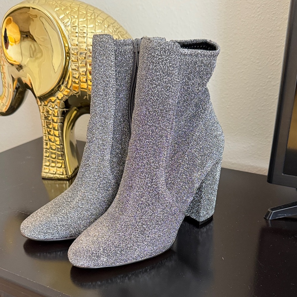 Aldo Silver Glitter Block Heel Ankle Boots